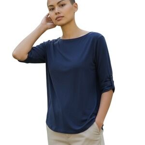 Lauren Ralph Lauren Navy Blue Boat Neck 3/4 Sleeve Tunic Top Plus Size 1X